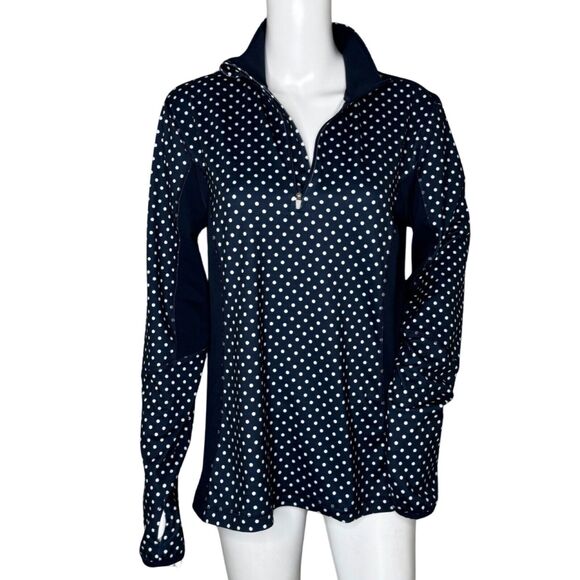 Lands End Jacket Womens Medium Black White Polka Dot 1/4 Zip Everyday Casual - Picture 2 of 11